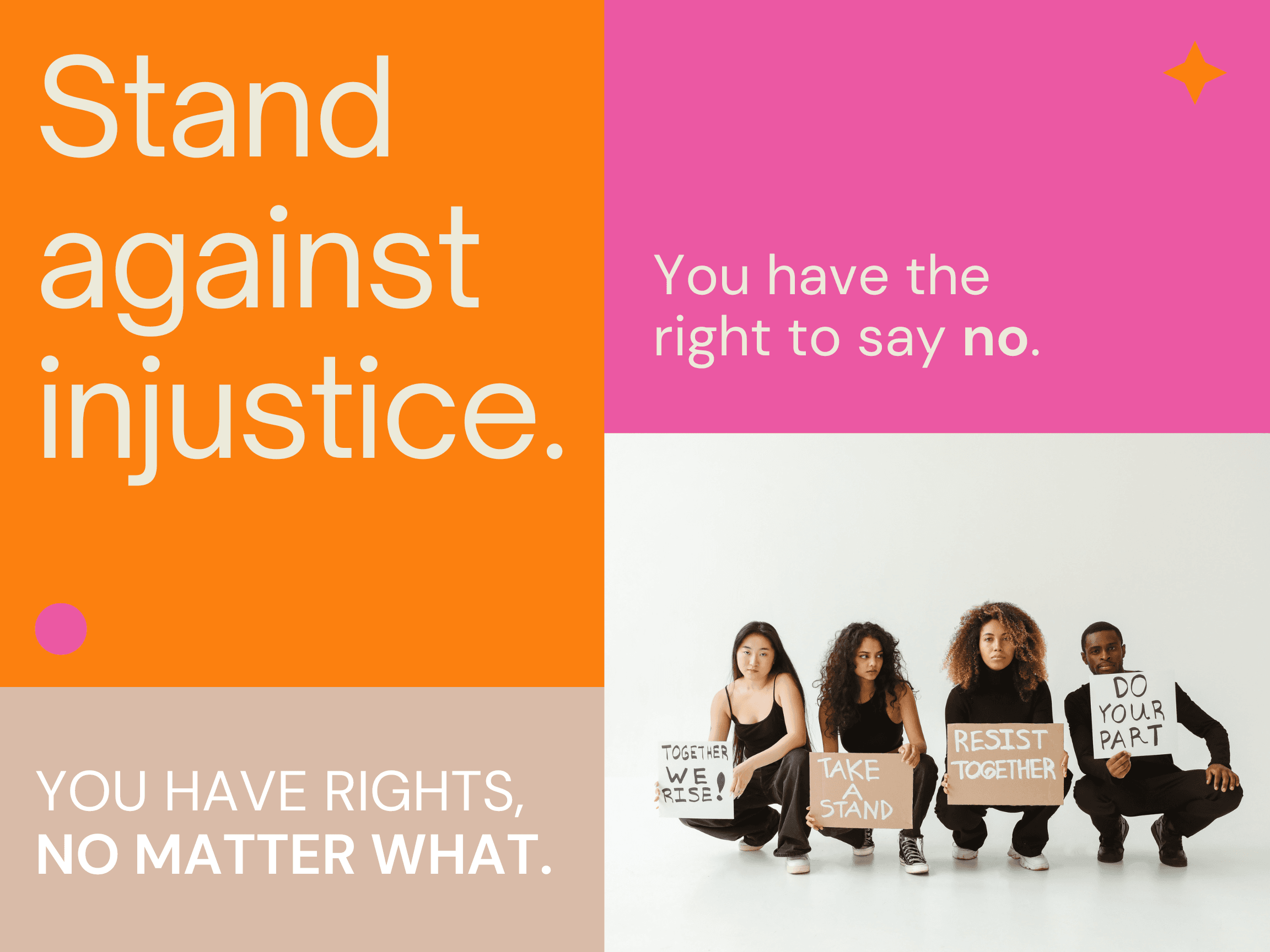 Human Rights Landscape Poster in Orange Rose Pink Light Brown Modern Blocks Style
